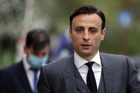 Sofia, Bulgaria: 27 April, 2021: Bulgarian former professional footballer Dimitar Berbatov leaves a press conference at which he announced that he would run for president of the Bulgarian Football Union.のeditorial素材