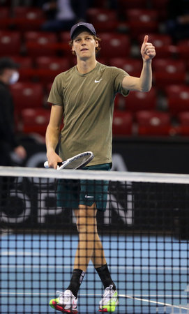Sofia, Bulgaria - 14 November, 2020: Italy's Jannik Sinner celebrates after winning his final match against Canada's Vasek Pospisil during the Sofia Open ATP 250 tennis tournament.のeditorial素材