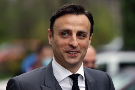Sofia, Bulgaria: 27 April, 2021: Bulgarian former professional footballer Dimitar Berbatov leaves a press conference at which he announced that he would run for president of the Bulgarian Football Union.のeditorial素材