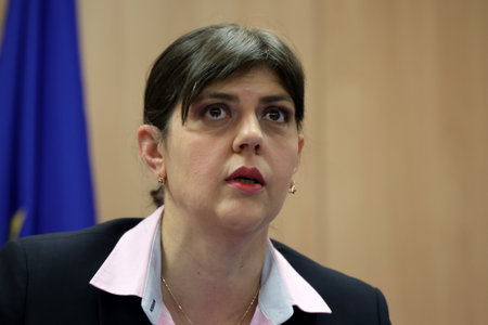 Sofia, Bulgaria: 11 June, 2021: European Union's Chief Prosecutor Laura Kovesi speaks to the media during a press conference.のeditorial素材