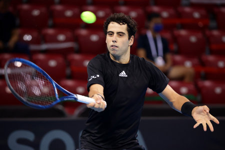Sofia, Bulgaria - 28 September, 2021: Spain's Jaume Munar in action against USA's Marcos Giron during the ATP 250 Sofia Open.のeditorial素材