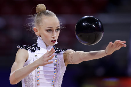 Sofia, Bulgaria - 27 March, 2021:Viktoriia Onopriienko of Ukraine performs during the individual Ball final at the 2021 Rhythmic Gymnastics "Sofia World Cup".のeditorial素材