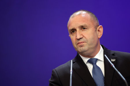 Sofia, Bulgaria - 9 July, 2021: President of the Republic of Bulgaria Rumen Radev attends at a press conference during the sixth Three Seas Summit and Business Forum.のeditorial素材