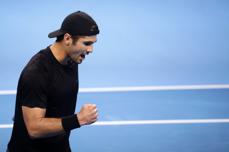 Sofia, Bulgaria - 28 September, 2021: USA's Marcos Giron reacts during his match against Spain's Jaume Munar during the ATP 250 Sofia Open.のeditorial素材