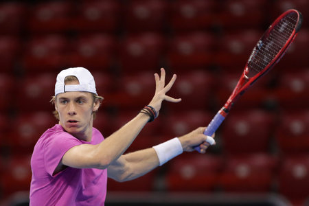 Sofia, Bulgaria - 10 November, 2020: Canada's Denis Shapovalov in action against Moldova's Radu Albot during the ATP 250 Sofia Open.のeditorial素材