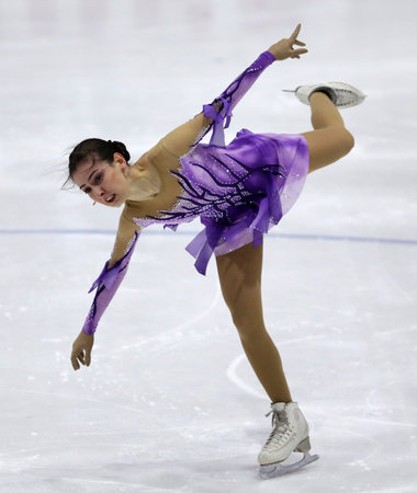 Sofia, Bulgaria - 28 February, 2021: Sinem Pekder of Turkey performs during the senior ladies free skating category of Sofia Trophy International Figure Skating Competition.のeditorial素材