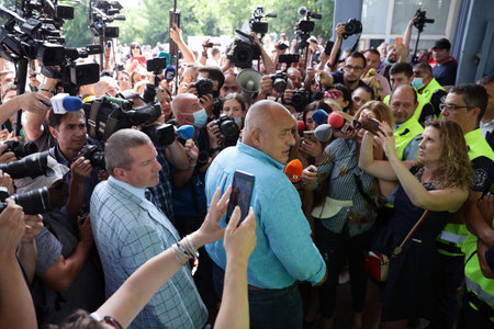 Sofia, Bulgaria - 15 July, 2021: Former Bulgarian Prime Minister and leader of the GERB party Boyko Borissov leaves the General Directorate "National Police" where he was summoned for questioning.のeditorial素材