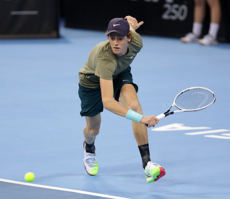 Sofia, Bulgaria - 14 November, 2020: Italy's Jannik Sinner in action during his final match against Canada's Vasek Pospisil during the Sofia Open ATP 250 tennis tournament.のeditorial素材