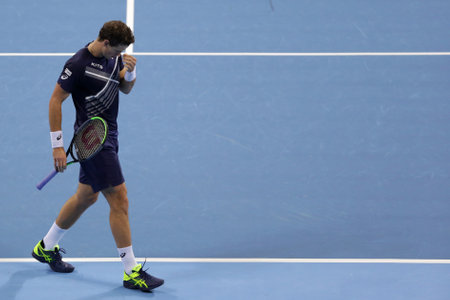 Sofia, Bulgaria - 14 November, 2020: Canada's Vasek Pospisil reacts during his final match against Italy's Jannik Sinner during the Sofia Open ATP 250 tennis tournament.のeditorial素材