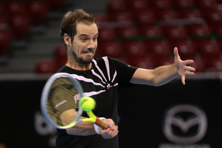 Sofia, Bulgaria - 10 November, 2020: France's Richard Gasquet in action against Spain's Roberto Carballes Baena during the ATP 250 Sofia Open qualifications.のeditorial素材