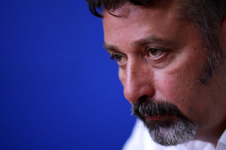 Sofia, Bulgaria - 16 July, 2021:  Philip Stanev from There Is Such a People (ITN) party attends a press conference.のeditorial素材
