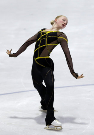 Sofia, Bulgaria - 28 February, 2021: Mariya Levushkina of Bulgaria performs during the senior ladies free skating category of Sofia Trophy International Figure Skating Competition.のeditorial素材