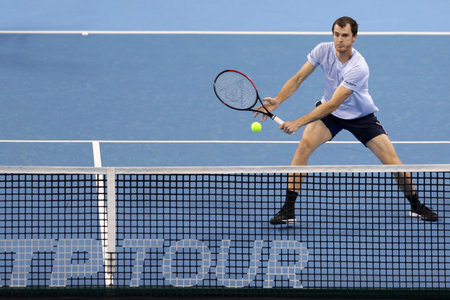 Sofia, Bulgaria - 12 November, 2020: Great Britain's Jamie Murray (pictured) and Great Britain's Neal Skupski in action during their semi-final doubles match against France's Fabrice Martin and Monaco's Hugo Nys during the Sofia Open ATP 250 tennis tournaのeditorial素材