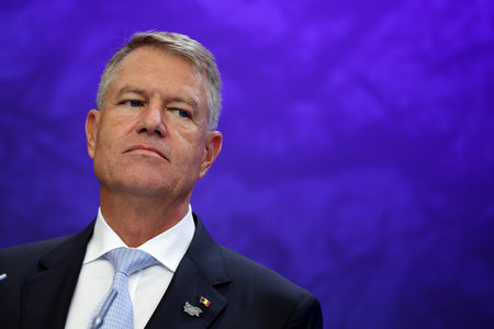 Sofia, Bulgaria - 9 July, 2021: President of Romania Klaus Iohannis attends at a press conference during the sixth Three Seas Summit and Business Forum.のeditorial素材