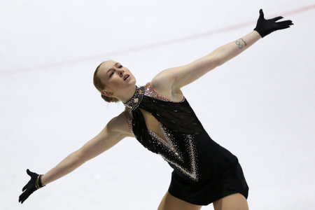 Sofia, Bulgaria - 28 February, 2021: Anita Ostlund of Sweden performs during the senior ladies free skating category of Sofia Trophy International Figure Skating Competition.のeditorial素材