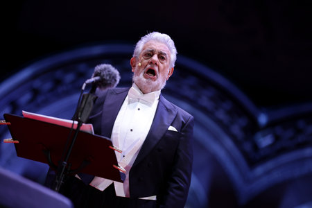 Sofia, Bulgaria - 31 August, 2021: Opera singer Placido Domingo (pictured) performs during a joint concert with operatic soprano Sonya Yoncheva in front of The St. Alexander Nevsky Cathedral.のeditorial素材
