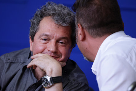 Sofia, Bulgaria - 16 July, 2021: Toshko Yordanov (L) and Philip Stanev from There Is Such a People (ITN) party attend a press conference.のeditorial素材