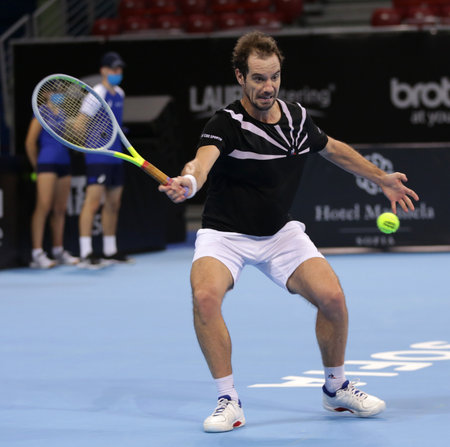 Sofia, Bulgaria - 10 November, 2020: France's Richard Gasquet in action against Spain's Roberto Carballes Baena during the ATP 250 Sofia Open qualifications.のeditorial素材