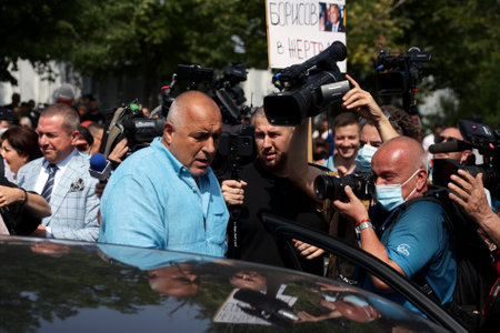 Sofia, Bulgaria - 15 July, 2021: Former Bulgarian Prime Minister and leader of the GERB party Boyko Borissov leaves the General Directorate "National Police" where he was summoned for questioning.のeditorial素材
