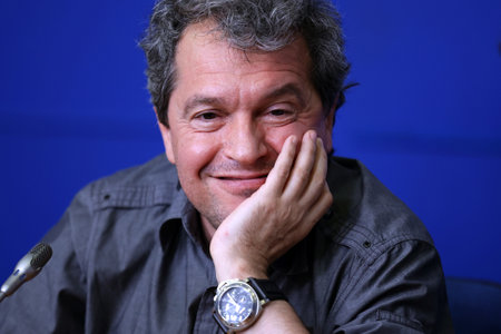Sofia, Bulgaria - 16 July, 2021: Toshko Yordanov from There Is Such a People (ITN) party attends a press conference.のeditorial素材