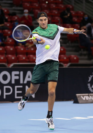 Sofia, Bulgaria - 10 November, 2020: Germany's Jan-Lennard Struff in action against Canada's Vasek Pospisil during the ATP 250 Sofia Open.のeditorial素材