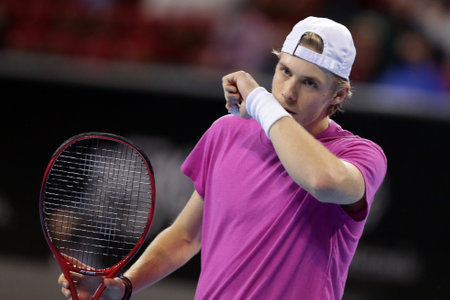 Sofia, Bulgaria - 10 November, 2020: Canada's Denis Shapovalov reacts during his ATP 250 Sofia Open match against Moldova's Radu Albot.のeditorial素材