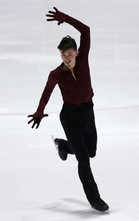 Sofia, Bulgaria - 28 February, 2021: Alexander Zlatkov of Bulgaria performs during the senior men free skating category of Sofia Trophy International Figure Skating Competition.のeditorial素材