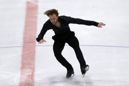 Sofia, Bulgaria - 28 February, 2021: Davide Lewton Brain of Monaco performs during the senior men free skating category of Sofia Trophy International Figure Skating Competition.のeditorial素材