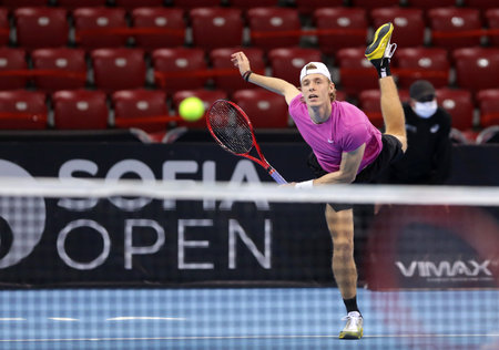 Sofia, Bulgaria - 10 November, 2020: Canada's Denis Shapovalov in action against Moldova's Radu Albot during the ATP 250 Sofia Open.のeditorial素材