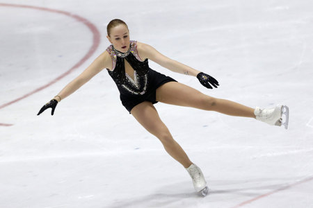 Sofia, Bulgaria - 28 February, 2021: Anita Ostlund of Sweden performs during the senior ladies free skating category of Sofia Trophy International Figure Skating Competition.のeditorial素材