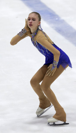 Sofia, Bulgaria - 28 February, 2021: Alexandra Feigin of Bulgaria performs during the senior ladies free skating category of Sofia Trophy International Figure Skating Competition.のeditorial素材