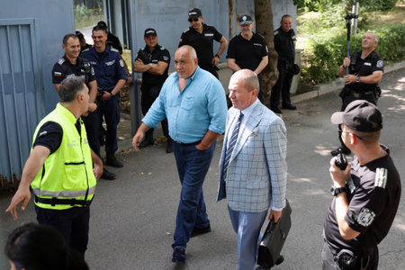 Sofia, Bulgaria - 15 July, 2021: Former Bulgarian Prime Minister and leader of the GERB party Boyko Borissov leaves the General Directorate "National Police" where he was summoned for questioning.のeditorial素材