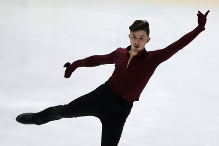Sofia, Bulgaria - 28 February, 2021: Alexander Zlatkov of Bulgaria performs during the senior men free skating category of Sofia Trophy International Figure Skating Competition.のeditorial素材