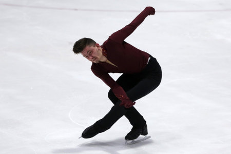 Sofia, Bulgaria - 28 February, 2021: Alexander Zlatkov of Bulgaria performs during the senior men free skating category of Sofia Trophy International Figure Skating Competition.のeditorial素材
