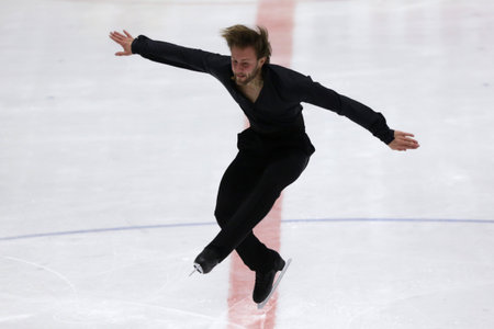 Sofia, Bulgaria - 28 February, 2021: Davide Lewton Brain of Monaco performs during the senior men free skating category of Sofia Trophy International Figure Skating Competition.のeditorial素材