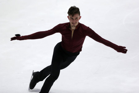Sofia, Bulgaria - 28 February, 2021: Alexander Zlatkov of Bulgaria performs during the senior men free skating category of Sofia Trophy International Figure Skating Competition.のeditorial素材