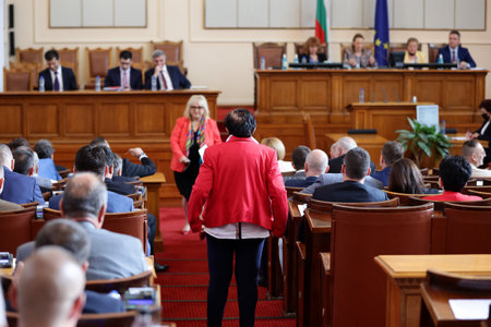 Sofia, Bulgaria - 29 July, 2021: Deputies are seen in the parliament plenary hall of The National Assembly of the Republic of Bulgaria during a session.のeditorial素材