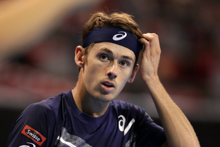 Sofia, Bulgaria - 12 November, 2020: Australia's Alex de Minaur reacts during his quarter-final match against Italy's Jannik Sinner during the Sofia Open ATP 250 tennis tournament.のeditorial素材
