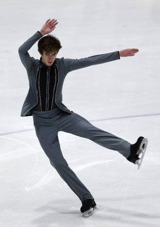 Sofia, Bulgaria - 28 February, 2021: Mikhail Shaidorov of Kazakhstan performs during the senior men free skating category of Sofia Trophy International Figure Skating Competition.のeditorial素材