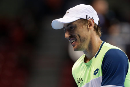 Sofia, Bulgaria - 12 November, 2020: Australia's John Millman smiles during his quarter-final match against Canada's Vasek Pospisil during the Sofia Open ATP 250 tennis tournament.のeditorial素材
