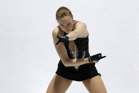 Sofia, Bulgaria - 28 February, 2021: Anita Ostlund of Sweden performs during the senior ladies free skating category of Sofia Trophy International Figure Skating Competition.のeditorial素材