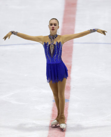 Sofia, Bulgaria - 28 February, 2021: Alexandra Feigin of Bulgaria performs during the senior ladies free skating category of Sofia Trophy International Figure Skating Competition.のeditorial素材