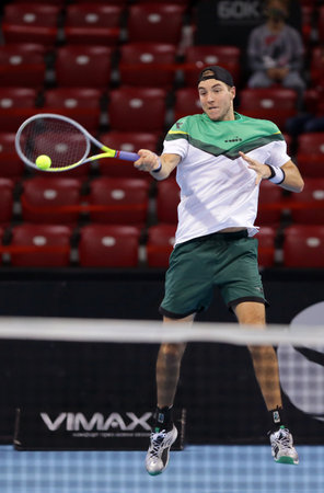 Sofia, Bulgaria - 10 November, 2020: Germany's Jan-Lennard Struff in action against Canada's Vasek Pospisil during the ATP 250 Sofia Open.のeditorial素材