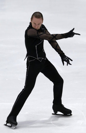 Sofia, Bulgaria - 28 February, 2021: Larry Loupolover of Bulgaria performs during the senior men free skating category of Sofia Trophy International Figure Skating Competition.のeditorial素材