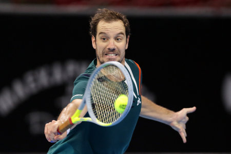 Sofia, Bulgaria - 12 November, 2020: France's Richard Gasquet in action during his quarter-final match against Italy's Salvatore Caruso during the Sofia Open ATP 250 tennis tournament.のeditorial素材