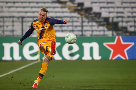 Sofia, Bulgaria - 9 December, 2021: Rick Karsdorp of AS Roma during the UEFA Europa Conference League group C soccer match between CSKA Sofia and AS Roma.のeditorial素材