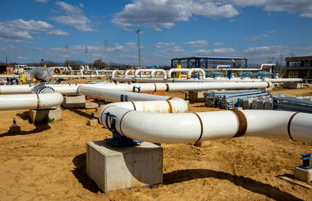 Construction site of an interconnected natural gas transmission pipeline. Highly integrated network that moves natural gas. Connection point between the transmission company and the receiving party.の写真素材