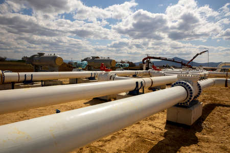 Construction site of an interconnected natural gas transmission pipeline. Highly integrated network that moves natural gas. Connection point between the transmission company and the receiving party.の写真素材