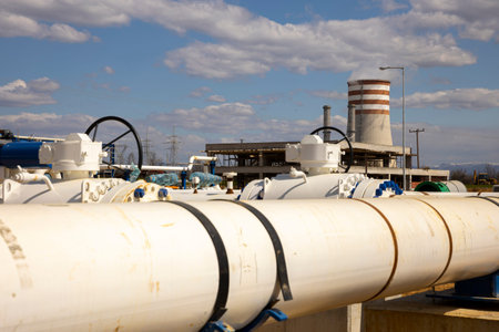 Construction site of an interconnected natural gas transmission pipeline. Highly integrated network...