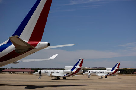 Madrid, Spain - 30 June, 2022: Government's airplane of France is seen landed on Torrejon Air Base....